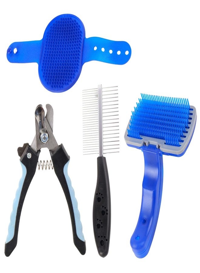 مجموعة العناية الاحترافية بالحيوانات الأليفة، مجموعة العناية بأظافر الكلاب من 4 قطع مع مقص وفرشاة ومشط، أزرق (عبوة من 4 قطع) - Image 1